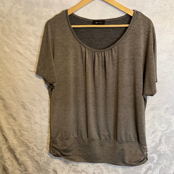 AB Studio Tops - AB STUDIO Women's Gray Gathered Ruched Hem Short Sleeve‎ Top Plus Size XL